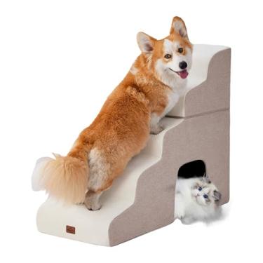 Imagem de MASSFU Escada Curva Bege Para Cães, Rampa Camas Altas, 72 Cm De Altura, Degraus 5 Cães E Gatos Pequenos, Escadas Animais Estimação Subir Em Degrau Equi