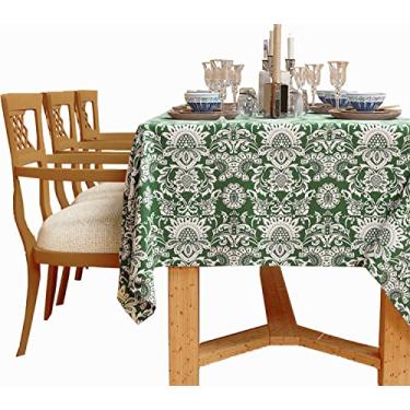 Imagem de Toalha de mesa - verde, capa de mesa retangular 100% algodão, tamanho 152 x 213 cm. para cozinha, jantar, mesa, decoração, festas, ação de graças e uso diário.