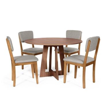 Imagem de Mesa De Jantar Redonda Montreal Noronha Com 4 Cadeiras Estofadas Ella Cinza Claro