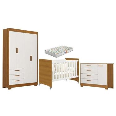 Imagem de Quarto de Bebê Zaki e Berço Americano Evolution 4 em 1 Branco Acetinad
