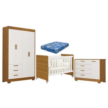 Imagem de Quarto de Bebê Zaki e Berço Americano Evolution 4 em 1 Branco Acetinad
