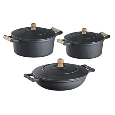 Imagem de Jogo De Panela Ferro, 2 Caçarolas, 1 Frigideira Alça Ferro