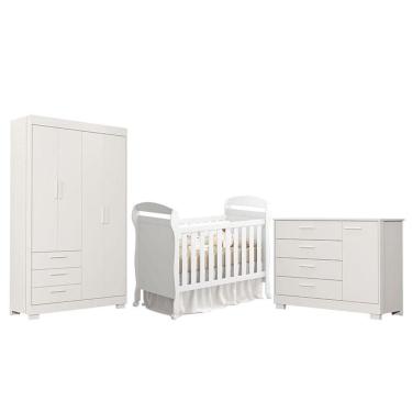 Imagem de Quarto de Bebê Zaki e Berço Americano Danny Branco Acetinado - Reller