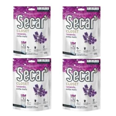 Imagem de Kit Com 4 Desumidificador Secar Closet Lavanda Kids Sem Perfume 250g Antimofo com Aroma Suave Para Armários Roupas Ambientes Fechados (4, Lavanda)