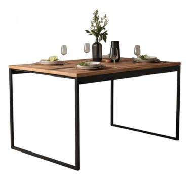 Imagem de Mesa de Jantar Industrial 6 Lugares MDF 120cm, Ideal para Cozinha e Sala Compacta(Amadeirada Metalon 30x30mm)