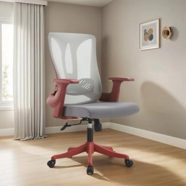 Imagem de Cadeira de Escritório Diretor, BlumeOffice BLM768 D, Tela de Poliéster, Encosto Alto, Apoio Lombar, Base Giratória, Cinza (Vermelho/Cinza)