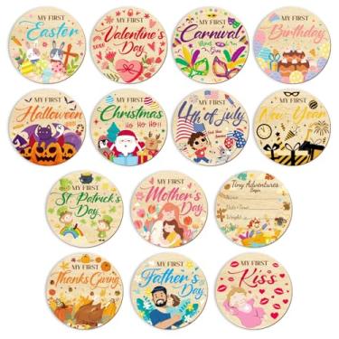 Imagem de Glodecart 7PCS Marco mensal do bebê para adereços fotográficos, cartões de foto de marco de madeira dupla face para anúncio de bebê recém-nascido chá presentes festa, sinais de marcos da primeira