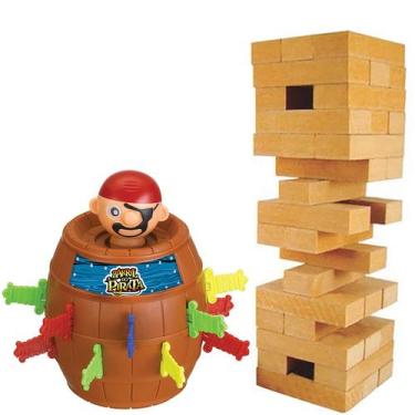 Imagem de Jogo Caiu Perdeu Torre Blocos Madeira + Pula Barril Pirata - Pais e Fi