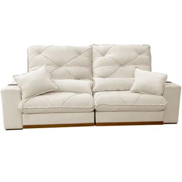 Imagem de Sofá Isabela com Molas Ensacadas 4 Lugares Retrátil e Reclinável 250cm Tecido Veludo Zarat Cor Bege Palha