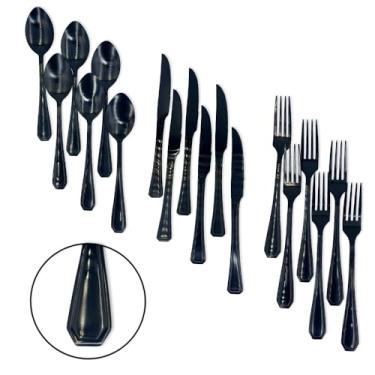 Imagem de Faqueiro Black 24 Peças, Conjunto de Talheres Inox, 6 Garfos, 6 Facas, 6 Colheres, 6 Colheres de Chá