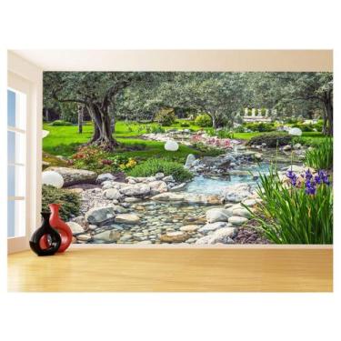 Imagem de Papel De Parede Jardim Rio Flores Lago Árvores 3,5M Jjp57 - Você Decor