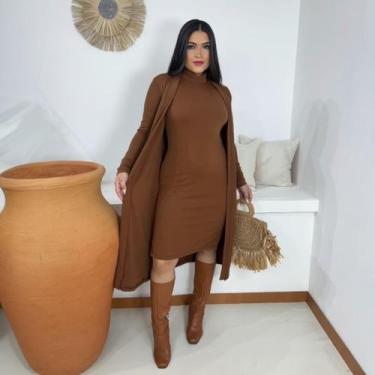 Imagem de Conjunto Cardigan Moda Evangélica Feminina - MISS FLOWER, Marrom, PP