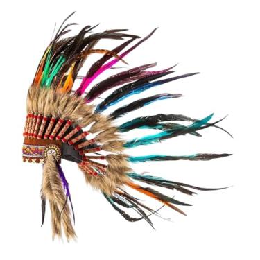 Imagem de LCSVCCXA Cocar nativo americano adulto fantasia de Halloween chapéu de penas artificiais