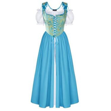 Imagem de Fantasia renascentista feminina medieval espartilho vestido manga bufante vestido de fada azul claro tamanho 16