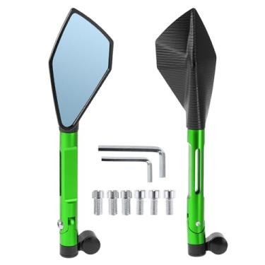 Imagem de Hihaha Espelhos retrovisores laterais para motocicleta, espelho retrovisor, ajustável, liga de alumínio, 1 conjunto preto, verde, formato prismático M8/M10