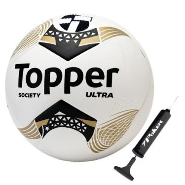 Imagem de Bola Futebol de Society Topper Ultra Dupla Colagem + Bomba, Preto, Dou