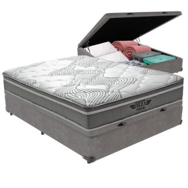 Imagem de Cama Box Baú Casal Cinza e Colchão Ibiza Molas V-Tech