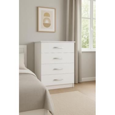 Imagem de Cômoda 4 Gavetas Branca Alta Quarto Multiuso Infantil Solteiro Casal Mdp Moderna Compacta Decorativa (Branco/Flex)