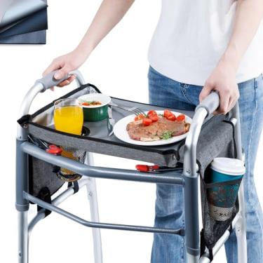Imagem de BAGSFY Bandeja para andador com suporte de copo e bolso lateral – mesa de andador superior rígida para idosos – Acessório dobrável para refeições, leitura, bebidas – superfície antiderrapante