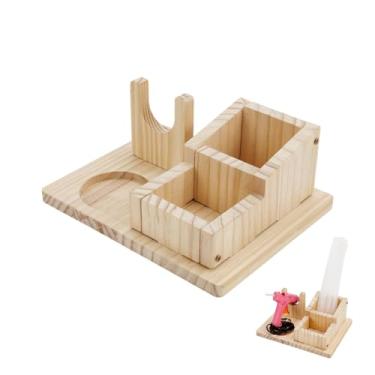 Imagem de NBEADS Suporte de pistola de derretimento a quente de madeira, suporte de pistola de cola com organizador de cola para armazenamento de artesanato e projetos DIY, 25 x 19,9 x 9,5 cm