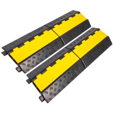 Imagem de YELACK Rampa de cabo de borracha, protetor de cabo, rampas, mangueira de arame, proteção de 2 canais, cobertura de cabo de plástico de borracha para asfalto, concreto, cascalho, entrada de automóveis