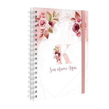Imagem de Agenda Planner Semanal Plus 2026 Personalizada Monograma Floral Letra K (Branco E Rosa)