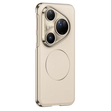 Imagem de HAOMRIYL Capa magnética para Huawei Pura 80 Ultra/80 Pro +/80 Pro/80, capa de telefone de couro de luxo com revestimento fino para câmera à prova de choque, capa de proteção à prova de choque, dourado