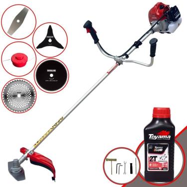 Imagem de Roçadeira Completa À Gasolina Kawashima BCJ620L Motor 2 Tempos 62cc 3HP Alta Performance Com Carretel Nylon + Kit 7 Opções de Corte + ÓLEO TOYAMA 2T
