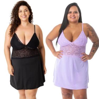 Imagem de Kit 2 Camisola Plus Size Sensual Rendada Sem bojo Em Microfibra Linha 