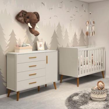 Imagem de Berço Americano 2 em 1 e Comoda Sapateira Isis Areia Fosco - Reller