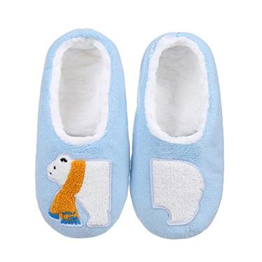 Imagem de ZYZX Pantufas femininas de animais com garras, térmicas, macias, engraçadas, macias, com forro de lã antiderrapante, meias felpudas para uso interno, 028bjxzy azul, 6.5/7.5 UK