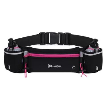 Imagem de Cinto de corrida com garrafas de água (2 x 175 ml), cinto de hidratação à prova d'água, pacotes de cintura de corrida para iPhones, bolsa esportiva ajustável para maratona, corrida, caminhada