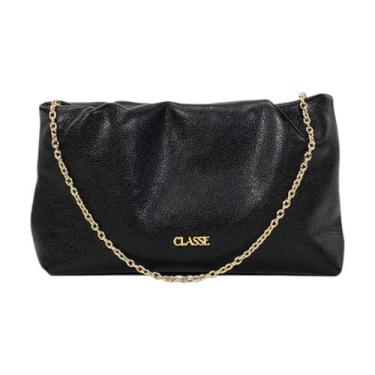 Imagem de Bolsa Feminina Festa Classe Couro Alça Corrente Crossbody, Preto