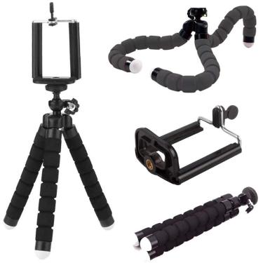 Imagem de Mini Suporte Tripe Celular De Mesa Flexível Gira 360º Preto