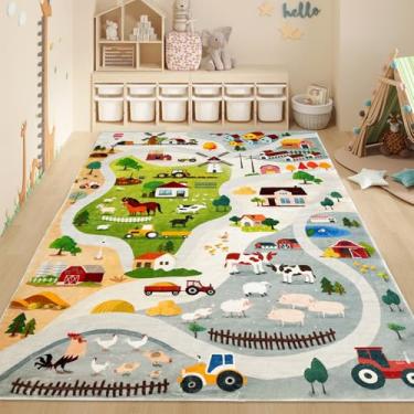 Imagem de Lacomfy Tapete de fazenda infantil, 10 x 1,8 m, casa de fazenda, animal para quarto de meninos e meninas, tapete de carro de estrada para quarto, sala de estar, tapete macio para sala de jogos,