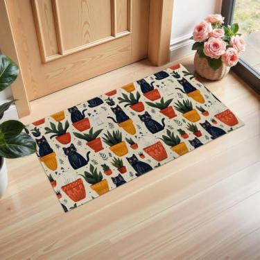 Imagem de Ti Caldi Tapete de porta interno charmoso para gatos e plantas, gatinho brincalhão, 75 × 43 cm, capachos de tecido não tecido para entrada, cozinha, quarto, tapete antiderrapante para decoração de