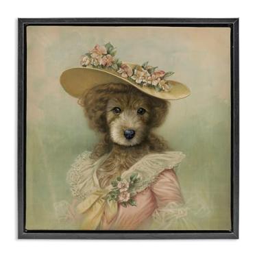 Imagem de Stupell Industries Desenho de arte de parede vintage feminino cachorro com chapéu preto emoldurado por Brett Blumenthal, 63 x 63 cm