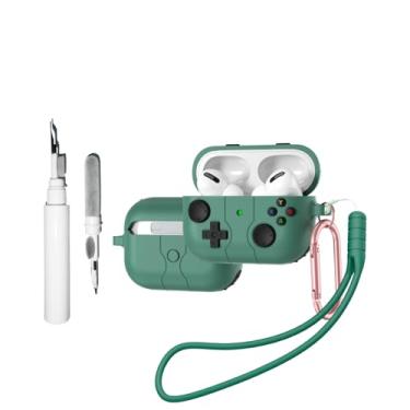 Imagem de [4 em 1] Capa fofa SKPY compatível com AirPods com chaveiro, cordão e kit de caneta de limpeza, design engraçado de jogador de jogos de silicone macio, capa à prova de choque para mulheres e homens