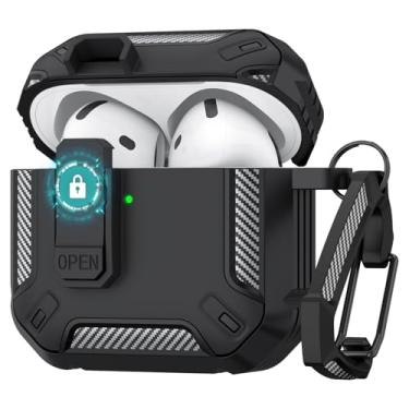 Imagem de Capa protetora rígida para AirPods 4 com trava segura, pop-up automática, proteção total, compatível com Apple AirPods 4ª geração 2024/2025 (preta, capa para Airpods 4)