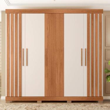 Imagem de Guarda Roupa Alana Casal com 5 Portas de bater 2 Gavetas MDP Freijo/Of
