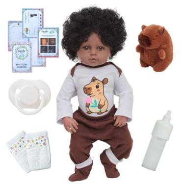 Imagem de Bebê Negra Realista Roupinha Capivara com Pelúcia Fofa - Cegonha Rebor