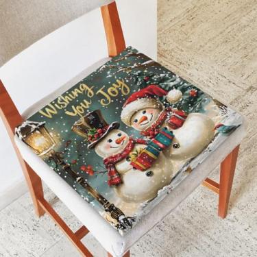 Imagem de Boneco de neve de inverno almofada de cadeira de Natal para cadeiras de jantar, almofada de assento de espuma viscoelástica almofada de cadeira de cozinha para ambientes internos e externos