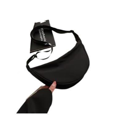 Imagem de Bolsa Transversal Feminina em Nylon, Preta, Design Minimalista, Alça Ajustável