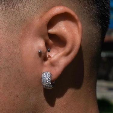 Imagem de Brinco Masculino Argola Ice Cravejado Zirconia Banhado a Prata 925 - O