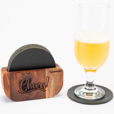 Imagem de Descanso de Copo Cerveja com Suporte em Madeira