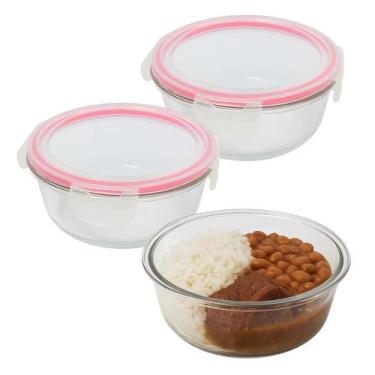 Imagem de Kit 2 Pote Vidro 950ml Redondo Não Vaza Marmita Tampa Hermético Vidro 