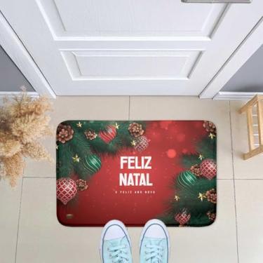 Imagem de Tapete de Porta Entrada, Sala, Quarto Emborrachado Decorativo Feliz Natal 40X60 - Novadecora