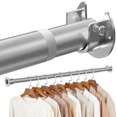 Imagem de Varas de armário para pendurar roupas, haste de armário de metal ajustável de 45,7 a 128 cm, haste de pendurar roupas resistentes de aço inoxidável de 3,5 cm para guarda-roupas