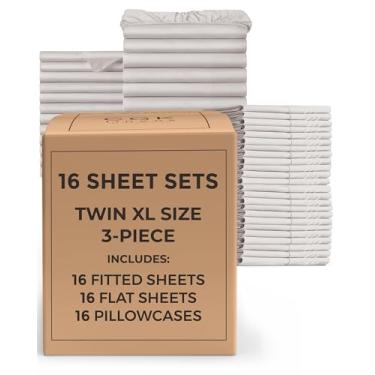 Imagem de Pacote com 16 conjuntos de lençóis - (16) conjuntos de lençóis completos - Roupa de cama Twin GG - Pacote de capas de atacado para hotéis e Airbnbs - Bolso profundo e sem rugas - Resfriamento e