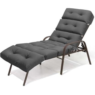 Imagem de Almofada de espreguiçadeira ao ar livre, 100% algodão de substituição à prova d'água, almofada de cadeira de lounges com laços para móveis de exterior, almofadas de poltrona de pátio e piscina 189 x